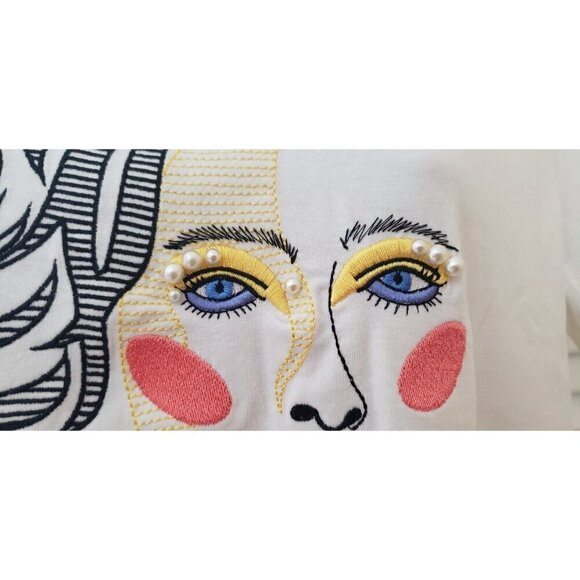 NEW ONTWELFTH EMBROIDERED PEARL BEADED WOMEN'S FACE TOP SZ MEDIUM - Picture 4 of 7